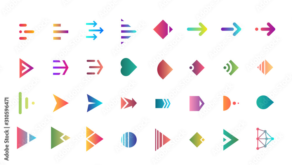 Poster swipe arrow right gradient button icon set. application and social network scroll cursor pictogram f