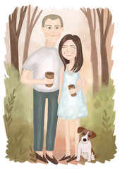  loving couple illustration isolated on white background. Young people in love portrait. Cartoon style. Good for Valentine day card design.