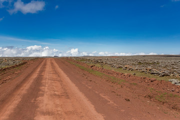 Fototapeta na wymiar road in top of Ethiopian Bale Mountains National Park. Wilderness pure nature, sunny day with blue sky. Ethiopia, Africa