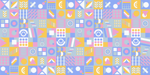 Memphis Simple Pastel Purple Abstract Circle Line Rectangle Box Arrow Cross Mountain River Pie Egypt Basic Shape Background For shirt