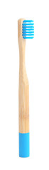 Bamboo toothbrush with blue bristle isolated on white