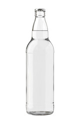 White Clear 22 oz Beer Bottle Isolated on White Background. 3D Close Up Illustration.