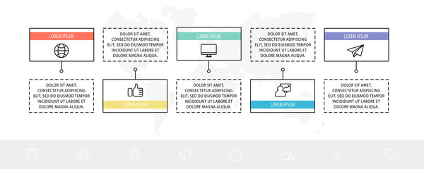 Vector infographic flat template. Rectangles for five diagrams, graph, flowchart, timeline, marketing, presentation. Business concept with 5 labels
