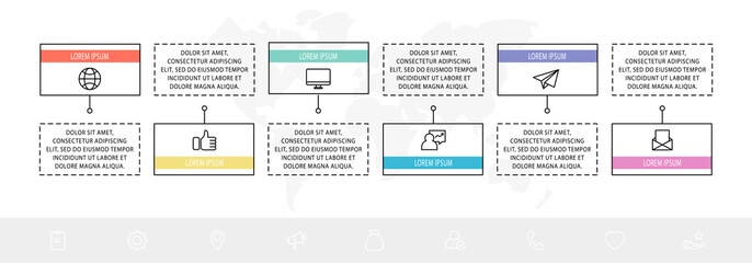 Vector infographic flat template. Rectangles for six diagrams, graph, flowchart, timeline, marketing, presentation. Business concept with 6 labels