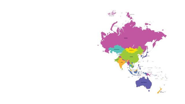 High detailed color world map, country animation