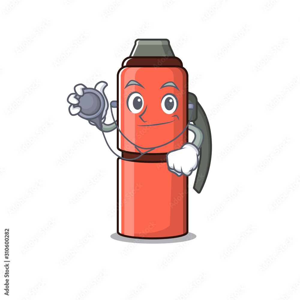 Wall mural Cute thermos bottle Scroll cartoon character in a Doctor with tools