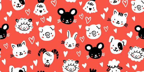 cute farm animals scandinavian seamless pattern