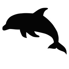 vector, isolated, black silhouette of a dolphin is swimming