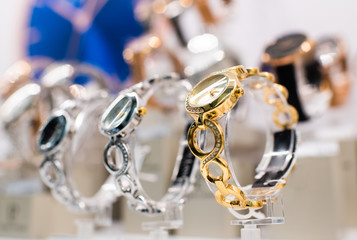 Luxurious Watches In A Store Stand