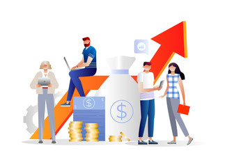 Investment in innovation, marketing, analysis, security of deposits for web page, banner, presentation, social media.. Vector illustration concept Financial investments