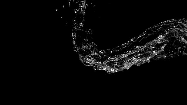Water splashing on black background, super slow motion. Filmed on high speed cinema camera, 1000 fps.