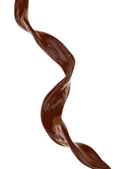 chocolate splash. cocoa isolated, spiral liquid 3d illustration.