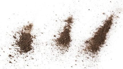 Set dirt, soil pile isolated on white background with clipping path, top view