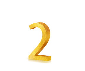 GOLDEN ALPHABETIC LETTERS AND NUMBERS 3D ILLUSTRATION GOLDEN NUMBER 2