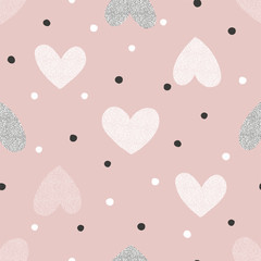 Vektornahtloses Muster mit gepunkteten Texturherzformen. Romantischer dekorativer Hintergrund für den Valentinstag. Liebe herzhafte Kulisse.