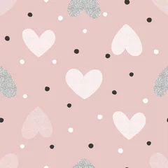 Wall murals Geometric shapes Vector seamless pattern with dotted texture heart shapes. Romantic decorative background for Valentine Day. Love hearty backdrop.