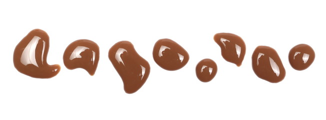 Set chocolate milk puddle isolated on white background