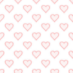 Hand drawn doodle seamless pattern of hearts. Vector background.