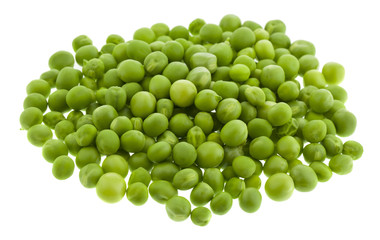 Green peas isolated on a white background close-up.
