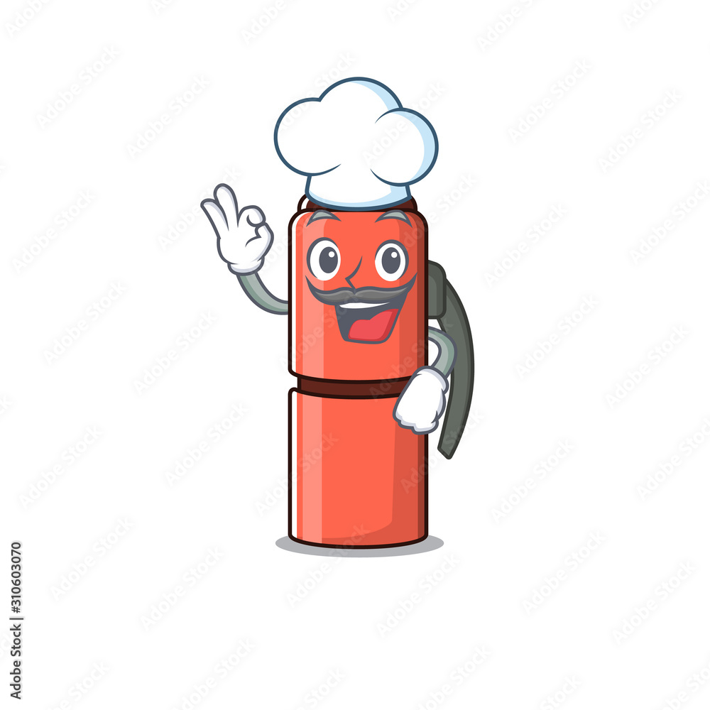 Poster Funny Chef thermos bottle Scroll cartoon character wearing white hat