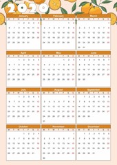 Calendar year 2020 with Hand drawn oranges slices pattern 