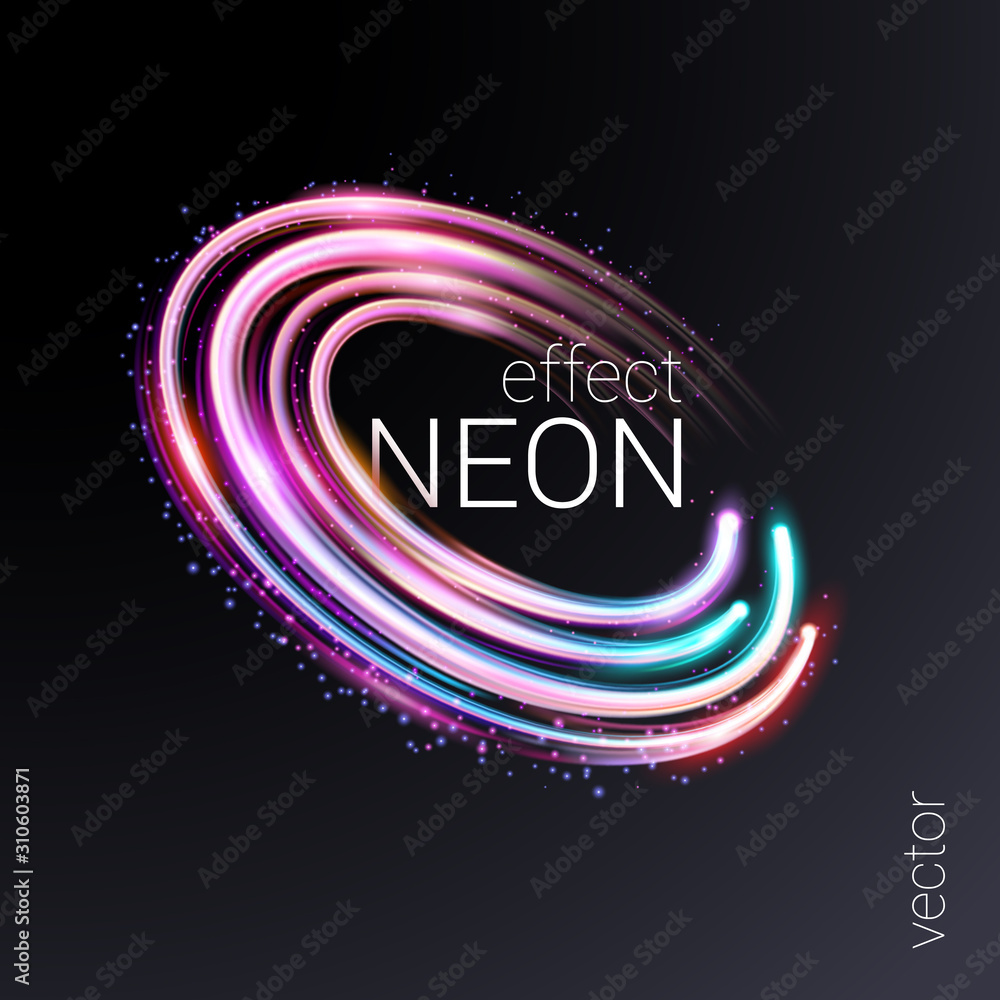 Poster vector. vortex streams of neon light. radial color circles. lines in the shape of a comet against a 