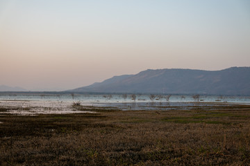 Sunset blue sky in countryside of Thailand.