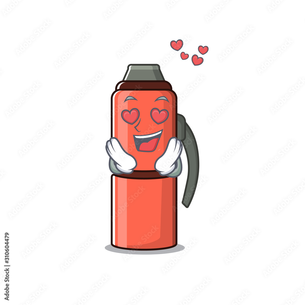 Wall mural falling In love cute thermos bottle Scroll cartoon mascot design