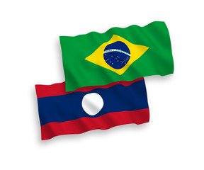 Flags of Brazil and Laos on a white background