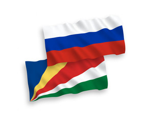 Flags of Seychelles and Russia on a white background