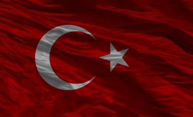 Flag of Turkey, Turkish Republic Flag- red white, silky texture, wavy 