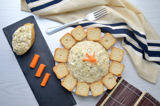 Russian salad and pintxo donostiarra