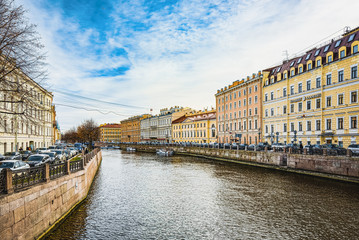 Fototapeta na wymiar Saint Petersburg, Russia - November 06, 2019: Canal Gribobedov. Urban View of Saint Petersburg. Russia.
