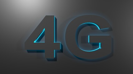 4G black write with blue light, on black surface - 3D rendering illustration