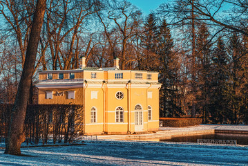 Fototapeta na wymiar Upper Bath Pavilion in Catherine Park, Tsarskoye Selo (Pushkin) suburb of Saint Petersburg. Russia.