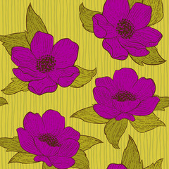 Garden peony. Seamless, hand-painted, watercolor pattern. Vector background