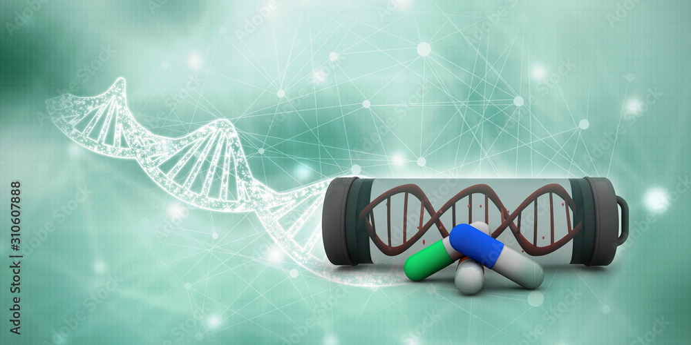 Aufkleber 3d render of dna structure with capsule