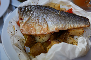 Sea bass fillet on a greek taverna
