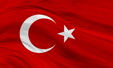 Flag of Turkey, Turkish Republic Flag- silky texture, crescent and star,wavy