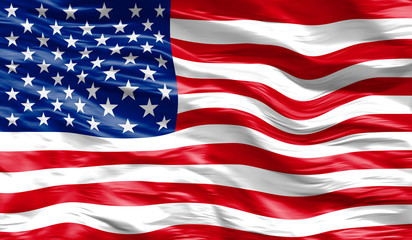 American flag of United States of America- waving flag, silky texture illustrated