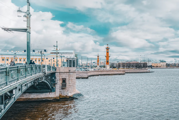Fototapeta na wymiar Saint Petersburg, Russia - November 05, 2019: Drawbridge Palace Bridge in day time. Saint Petersburg. Russia.