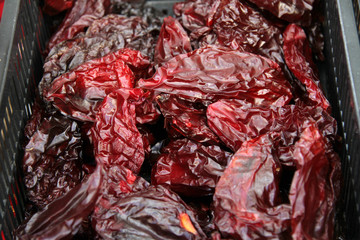 Dried paprika. Dry veggie. Pepper vegetables background.