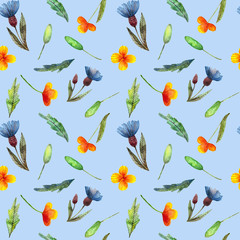 wildflowers watercolor floral wrapping background seamless pattern