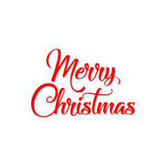 Merry Christmas red hand drawn lettering on white background for banner, postcard, label, poster design element. Vector illustration.