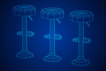Retro vintage bar stool. High chair. Bar interior design. Wireframe low poly mesh vector illustration
