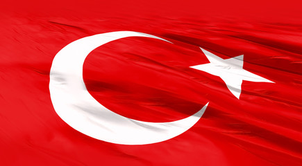 Flag of Turkey, Turkish Republic Flag- silky texture, crescent and star,wavy, close-up