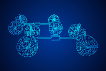 Chassis steering rack. Wireframe low poly mesh vector illustration. Auto service repair car concept.