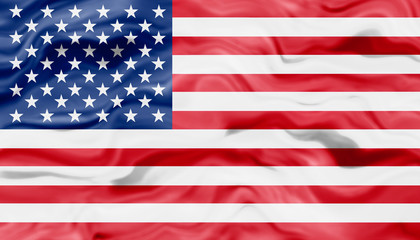 Naklejka premium American flag of United States of America- waving flag silky texture colourful
