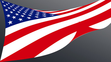 American flag of United States of America- waving flag  close-up, grey background