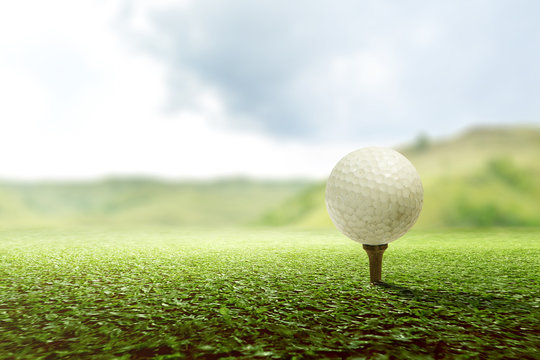 Close up view of golf tee with the ball